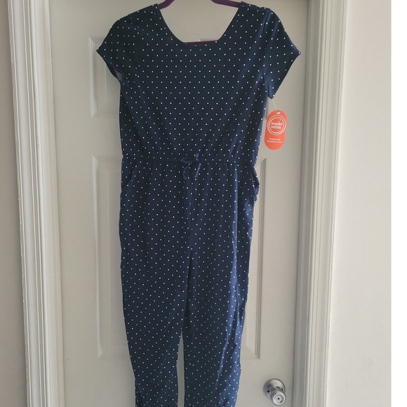 wonder nation Other - Wonder Nation Girls Navy Blue Polka Dot Jumpsuit XL 14-16 NWT